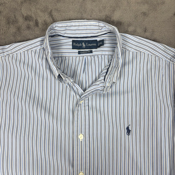 Ralph Lauren Long Sleeve button down Shirt Mens Classic Fit XL White Blue - Picture 3 of 5